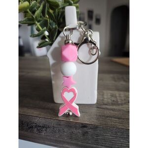 Breast Cancer Awareness Silicone Beaded Keychain